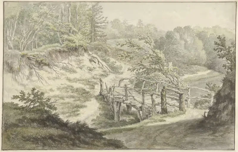 Duinlandschap met houten brug — Willem Uppink