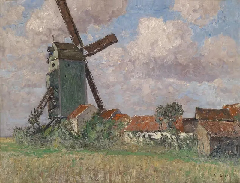 Windmühle und Dorf in Belgien — Alfred Zoff