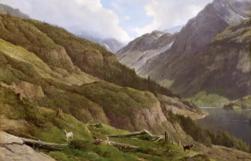Gebirgslandschaft mit weidenden Ziegen — Anton Hlavacek