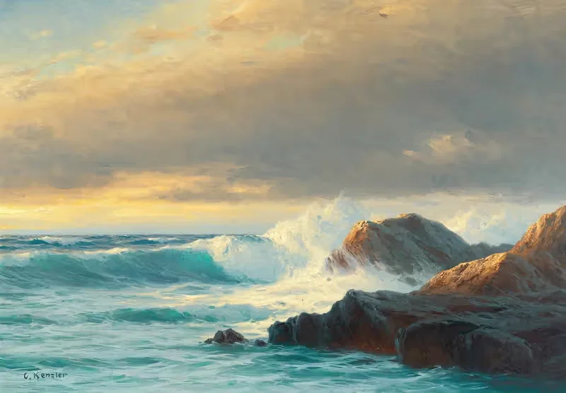 Breakers on the Coast at Sunset by Carl Kenzler — digital art print download