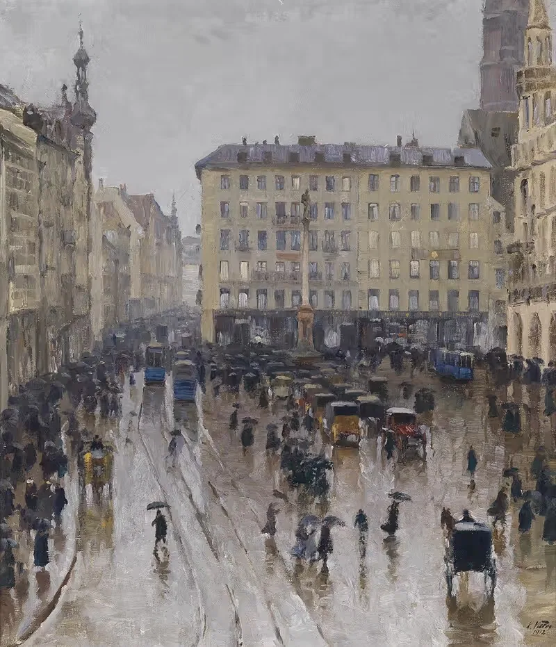 Вид на Мариенплац в Мюнхене by Чарльз Веттер, 1912 — digital art print download