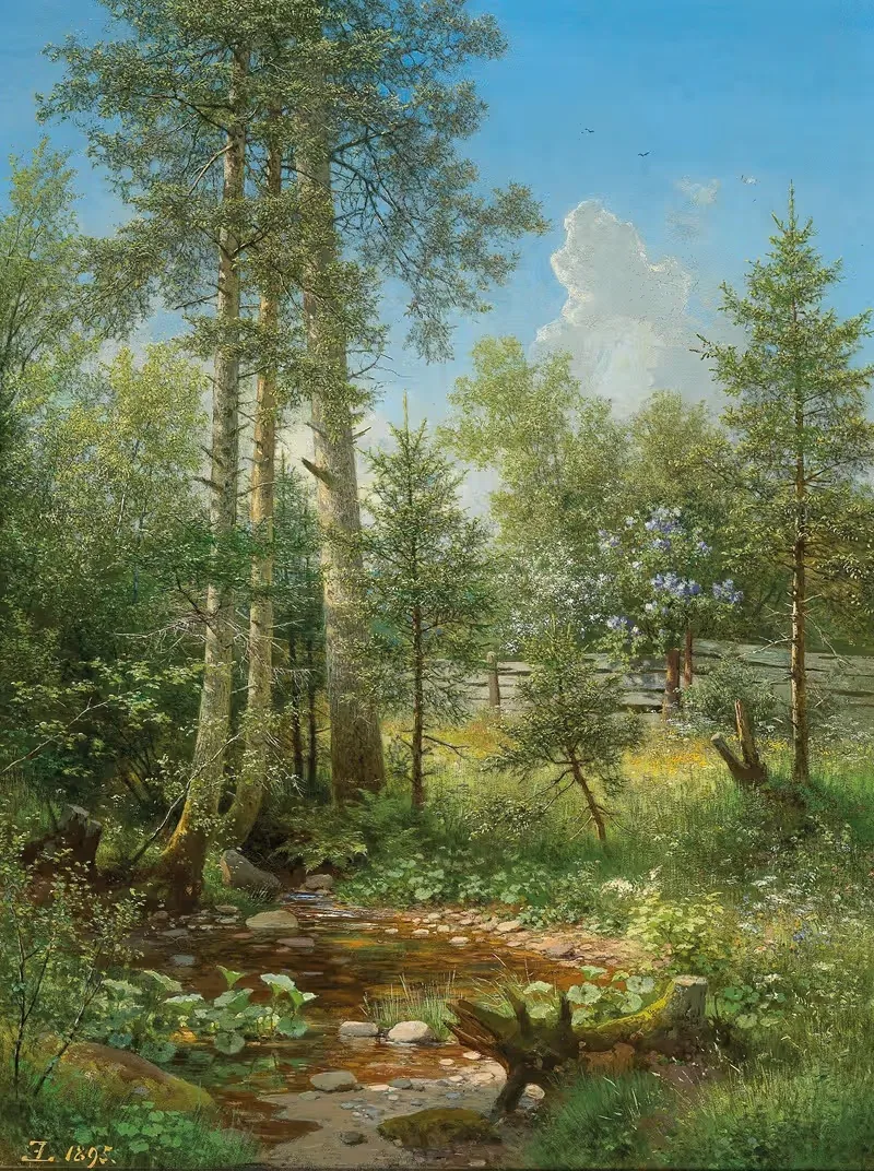 У ручейка в мае by Эдуард Леонхарди, 1895 — digital art print download