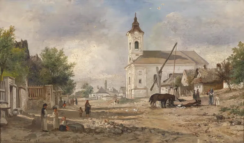 Площадь у церкви с фонтаном by Элиас Питер ван Боммел, 1878 — digital art print download