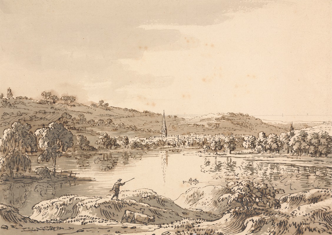 Village Seen from Across a Lake — Anthony Devis