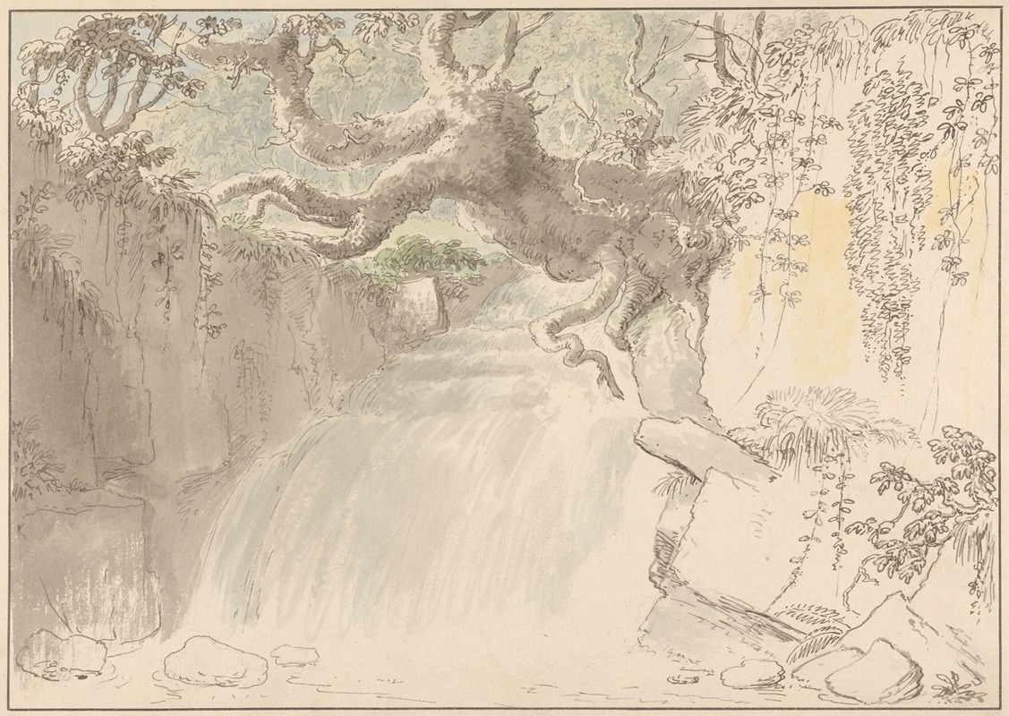 Waterfall and Tree Trunk by Энтони Дэвис — digital art print download