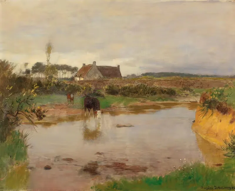 Flusslandschaft mit Kühen by Eugen Jettel, 1895 — digital art print download