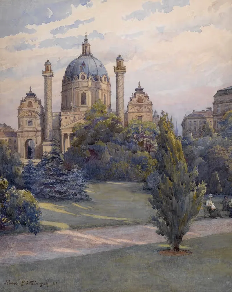 Карлсплац и Карлскирхе by Ханс Гётцингер, 1913 — digital art print download