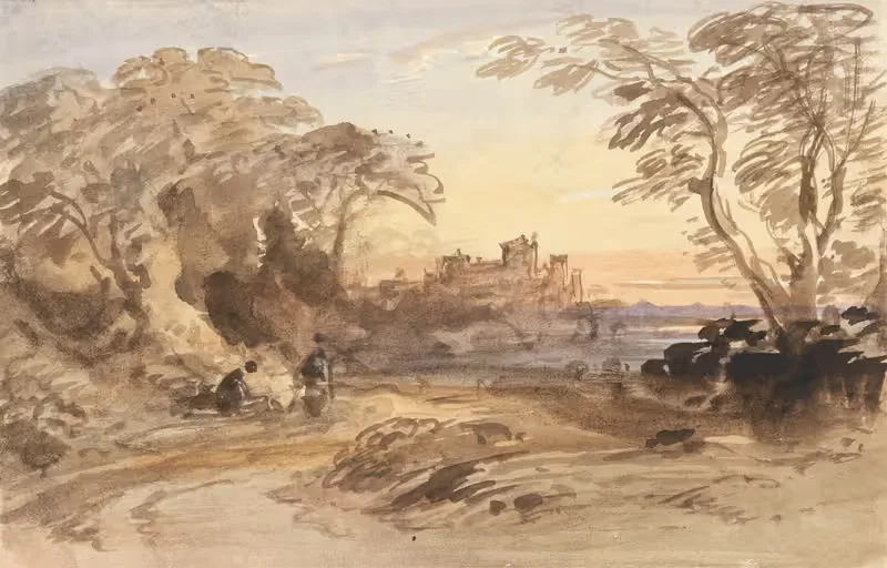 Landscape with Figures and Distant Castle by John Varley, 1804 — digital art print download