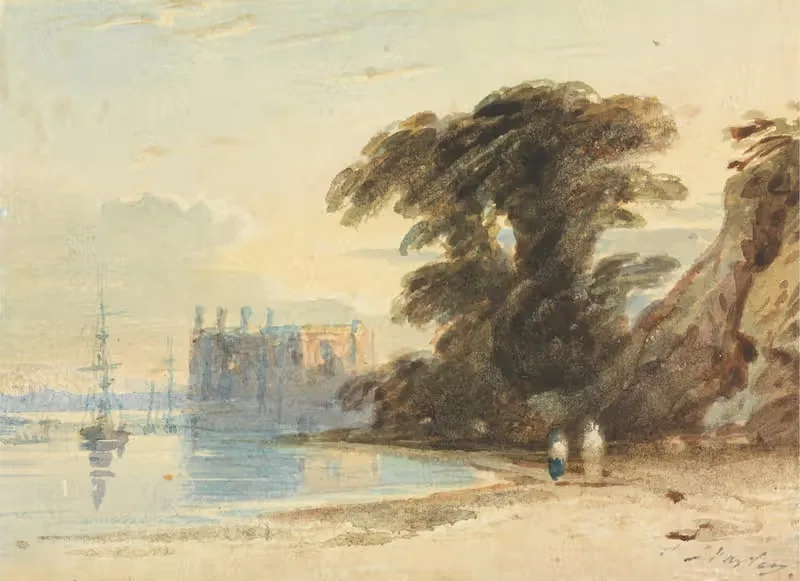 River Landscape with Figures by John Varley — digital art print download