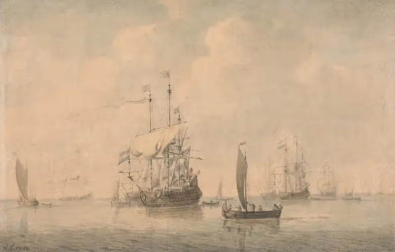 Warships Preparing to Sail from their Anchorage — Dominic Serres