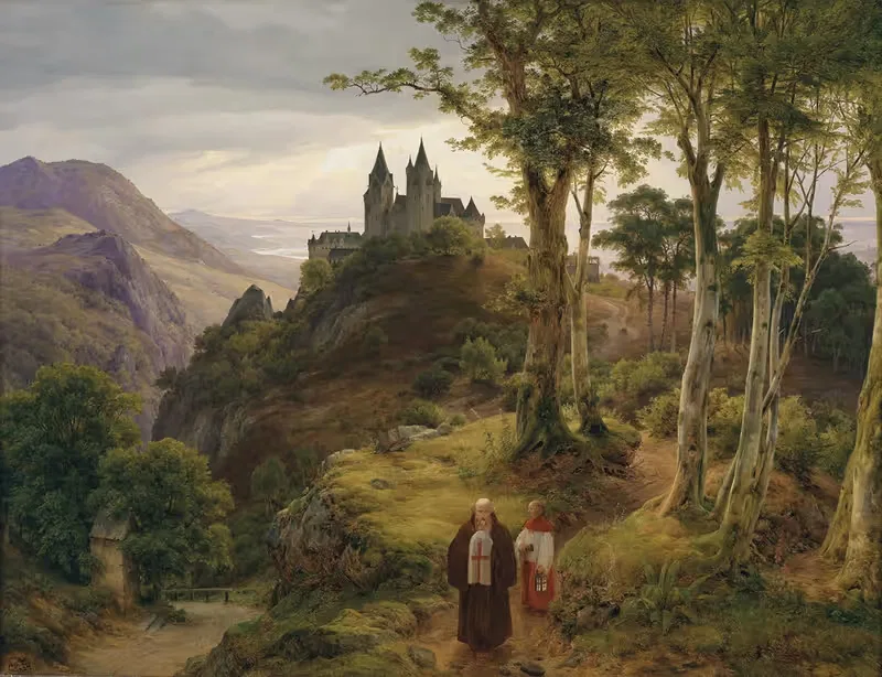 Romantische Landschaft mit Klosteranlage — Karl Friedrich Lessing