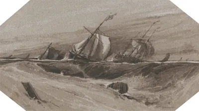 Ships Heeling Over in a Stormy Sea by Франсуа Луи Томас Франсия — digital art print download