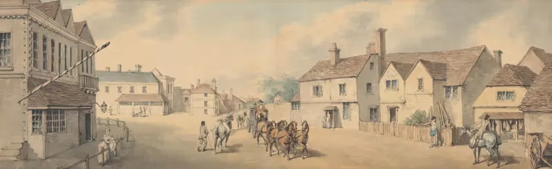 A Coach and Four Passing Through Chippenham, Wiltshire — Samuel Howitt