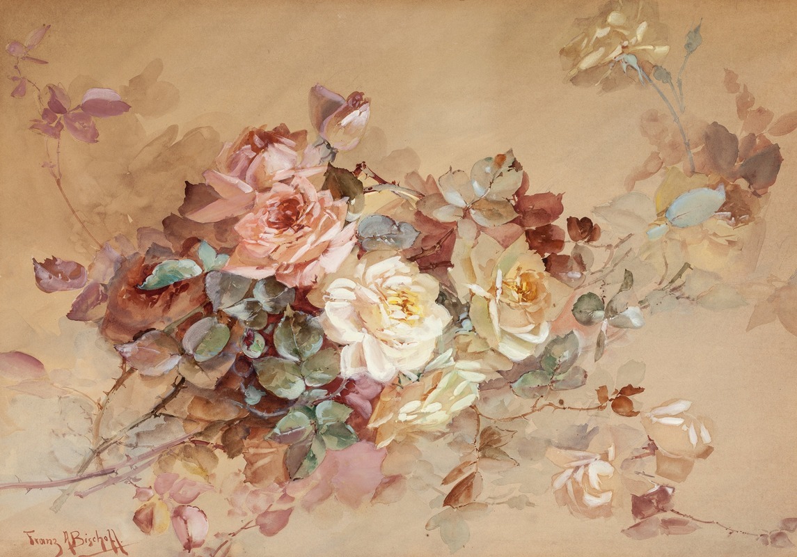 Pink and Yellow Roses by Франц Бишофф — digital art print download