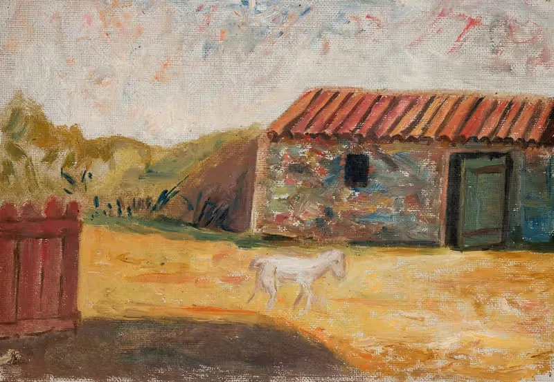 Сельская ферма с белым жеребенком by Тадеуш Маковский, 1931 — digital art print download
