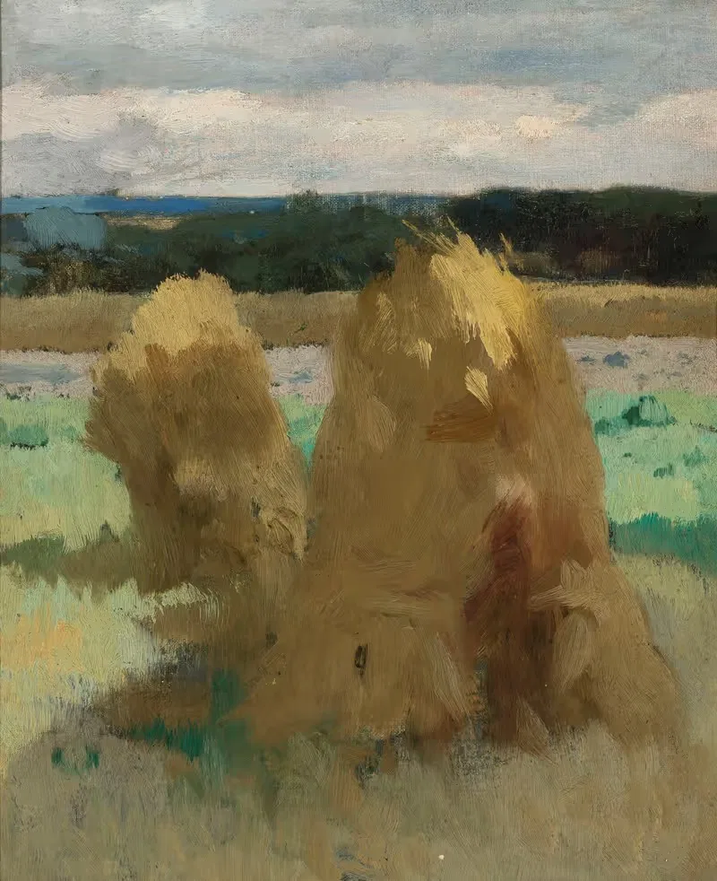 Ржаные снопы на поле, эскиз для триптиха "Хлеб by Здзислав Ясиньский, 1908 — digital art print download