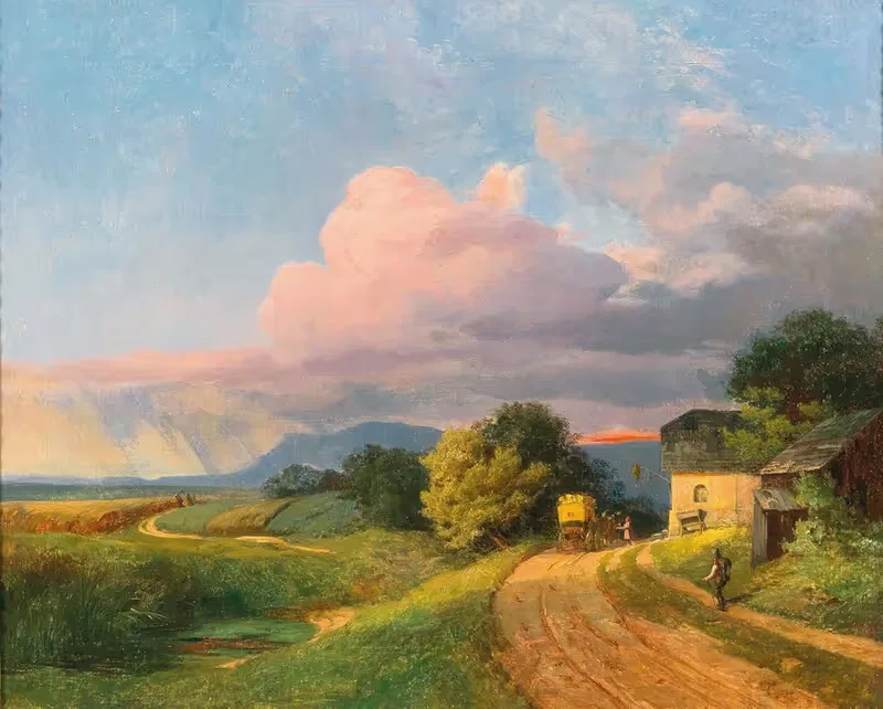 A post coach resting at dusk by Ignaz Raffalt — digital art print download
