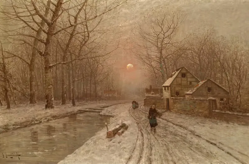 Abendstimmung über einer Dorfstraße by Johann Jungblut — digital art print download