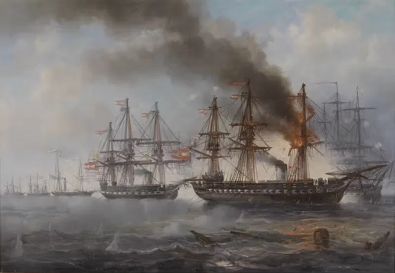 Морское сражение у Гельголанда by Йозеф Карл Бертольд Пюттнер, 1864 — digital art print download