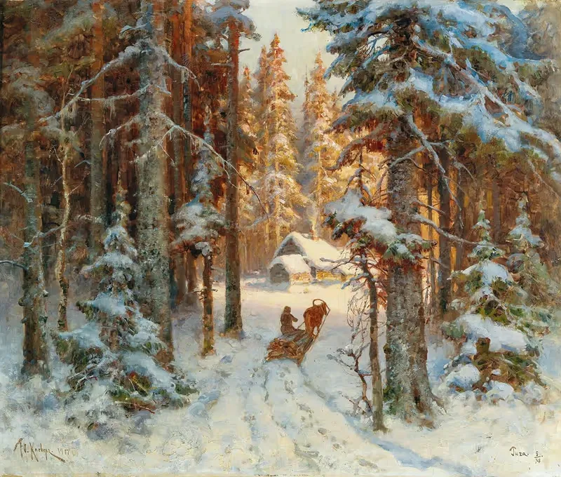 Лесорубы возвращаются домой by Юлий Сергиевич Клеверов — digital art print download