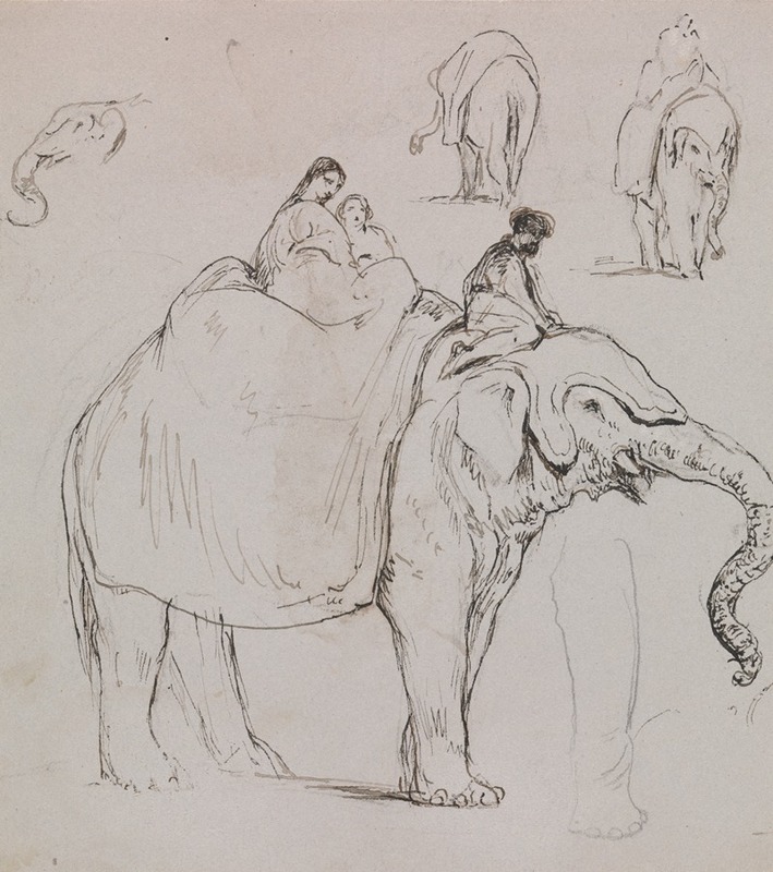 Figures on an Elephant and Other Elephant Studies by Джордж Джонс — digital art print download