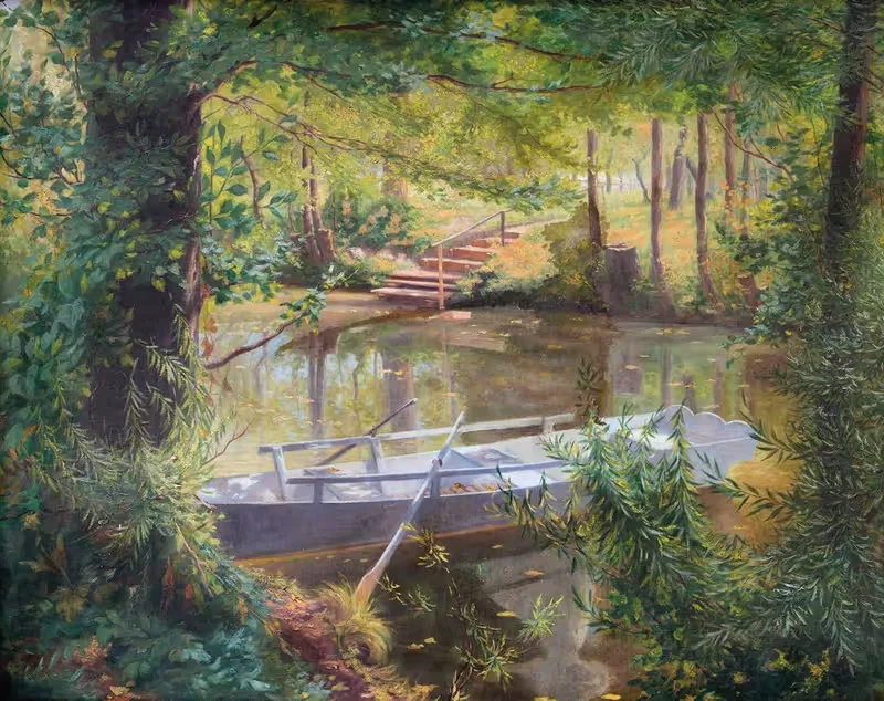 Ruderboot am Flussufer by Louis Uhl — digital art print download