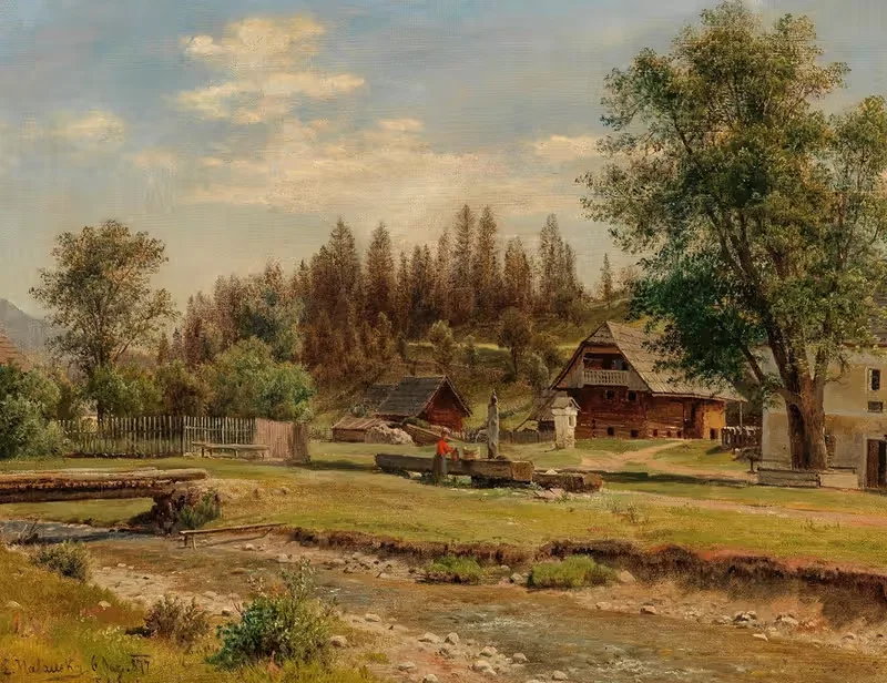 Blick auf das Dorf Tutschach bei Aflenz — Ludwig Halauska