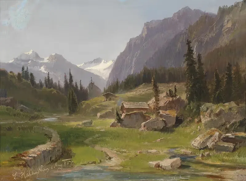 Gebirgslandschaft by Ludwig Halauska, 1855 — digital art print download
