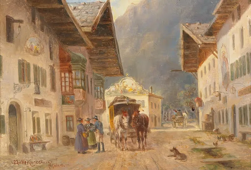 Arrival of the Post Coach in Mittenwald — Ludwig Müller-Cornelius