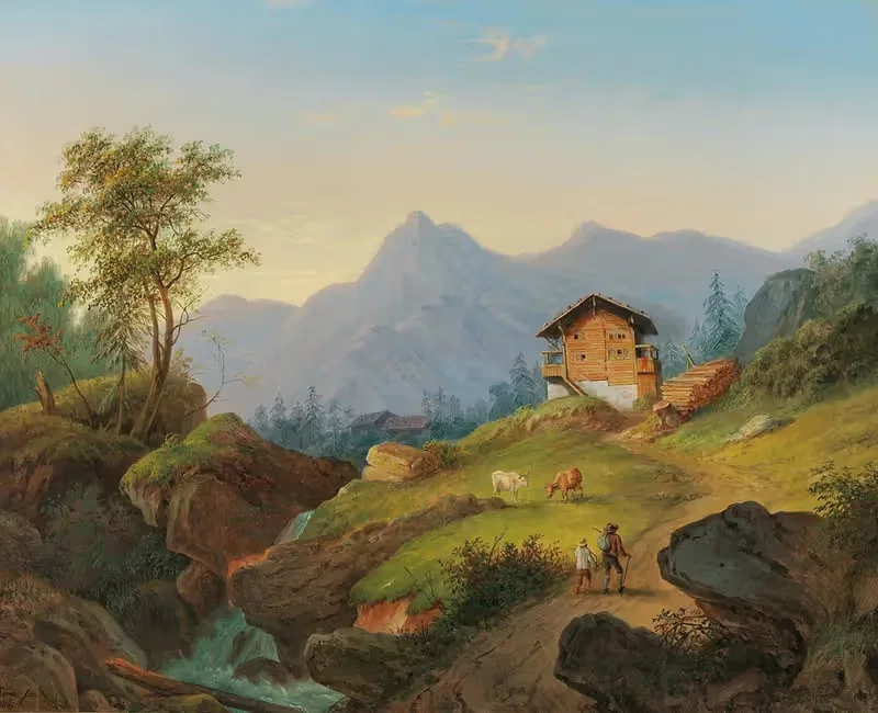 Горно-лесной пейзаж с туристами by Маттиас Рудольф Тома, 1867 — digital art print download