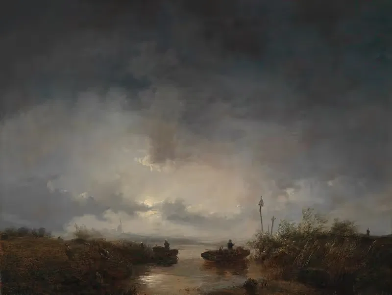 Fishermen in a moonlit night — Remigius Adrianus van Haanen