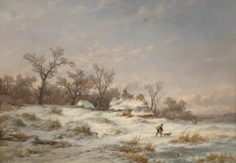 Зимний пейзаж с декоративными фигурами by Ремигий Адрианус ван Хаанен, 1890 — digital art print download