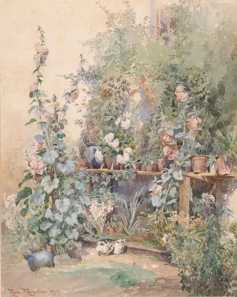 Gartenstilllben mit Kätzchen by Rosa Mayreder, 1891 — digital art print download