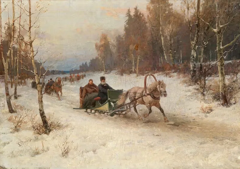 Сани в зимнем лесу by Рудольф Федорович Френц — digital art print download