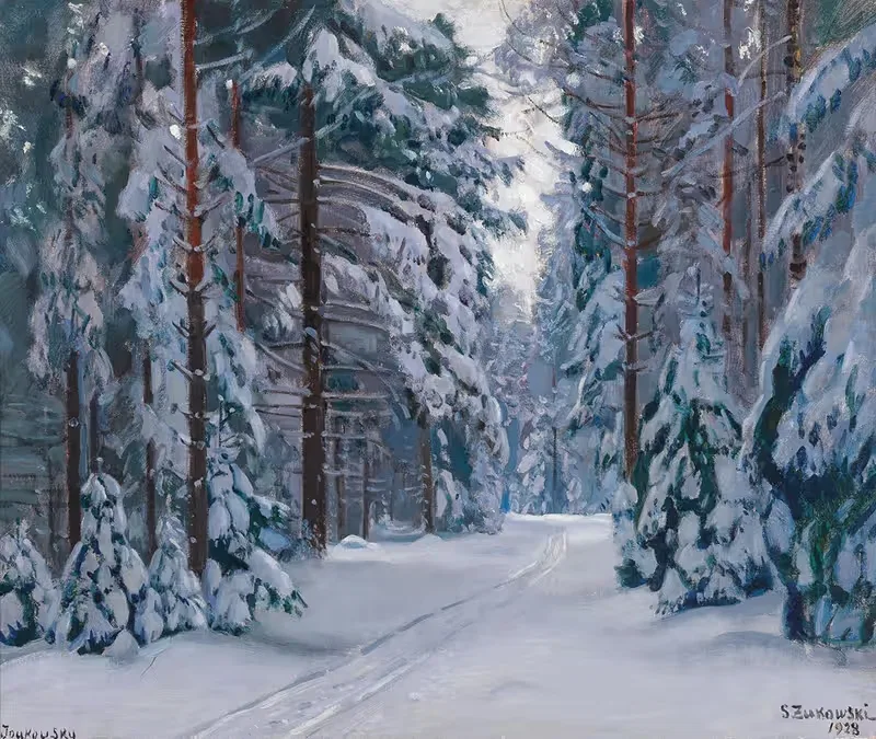 Заснеженная лесная тропа by Станислав Жуковский, 1928 — digital art print download