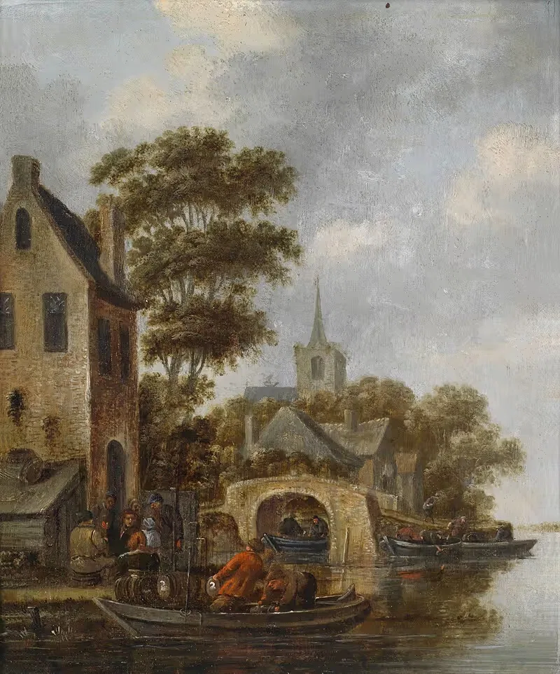 Flusslandschaft mit einem Fährboot by Thomas Heeremans — digital art print download