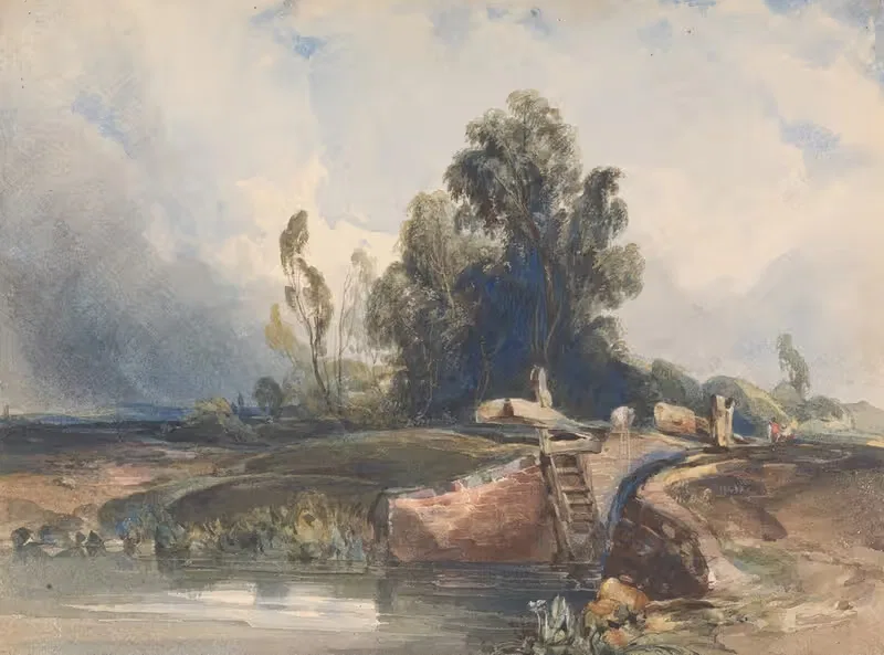Landscape with Canal and Lock; Figures at Lock — Thomas Sully
