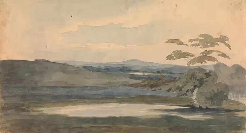 Landscape with Trees and Mountains, Lake in Foreground — Thomas Sully