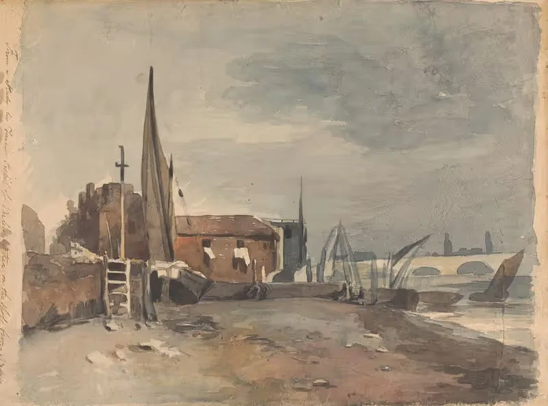 Shore Scene with Buildings and Boats — Thomas Sully