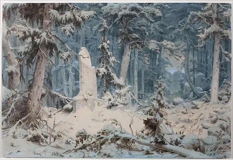 Снежный лес by Андреас Ахенбах, 1835 — digital art print download