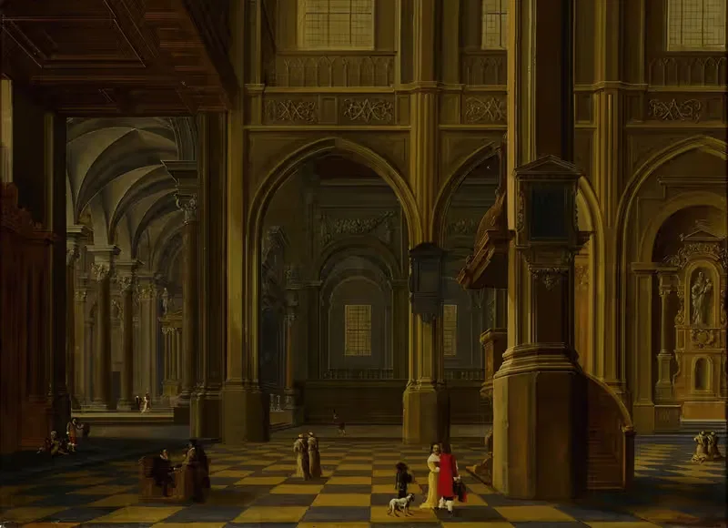 An interior of a Gothic cathedral with figures — Bartholomeus van Bassen