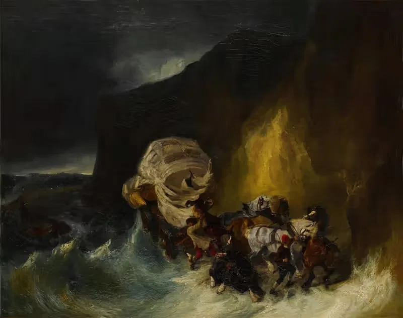 Caravan Caught in a Storm Along the Shore — Eugène Isabey