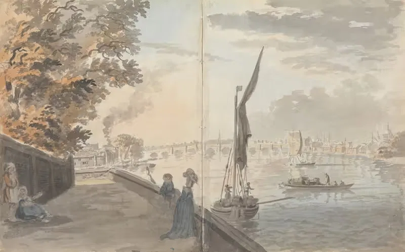 River Wharf , Figure Sketching in a Lane — James Miller