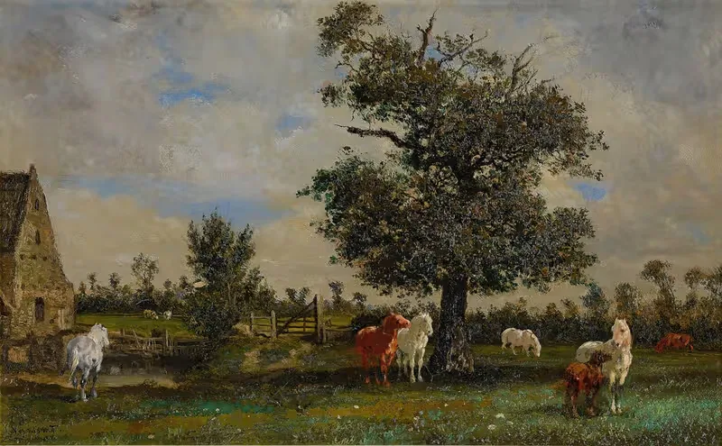 Лошади под яблоней by Жюль-Жак Вейрассат — digital art print download