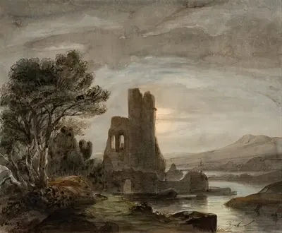 Night Landscape with Ruined Monastery by Lluís Rigalt — digital art print download