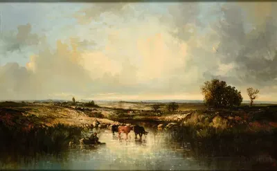 Животные у поилки by Леон-Виктор Дюпре, 1848 — digital art print download