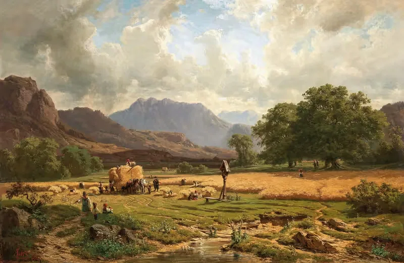 Уборка зерна в горах by Адольф Генрих Лиер, 1857 — digital art print download