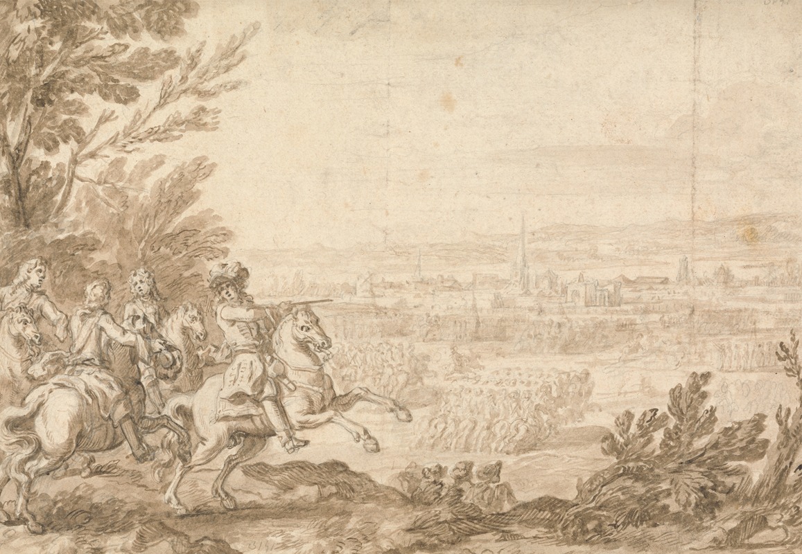 Commander with Aides on Horseback Directing a Battle by Ян Вайк — digital art print download