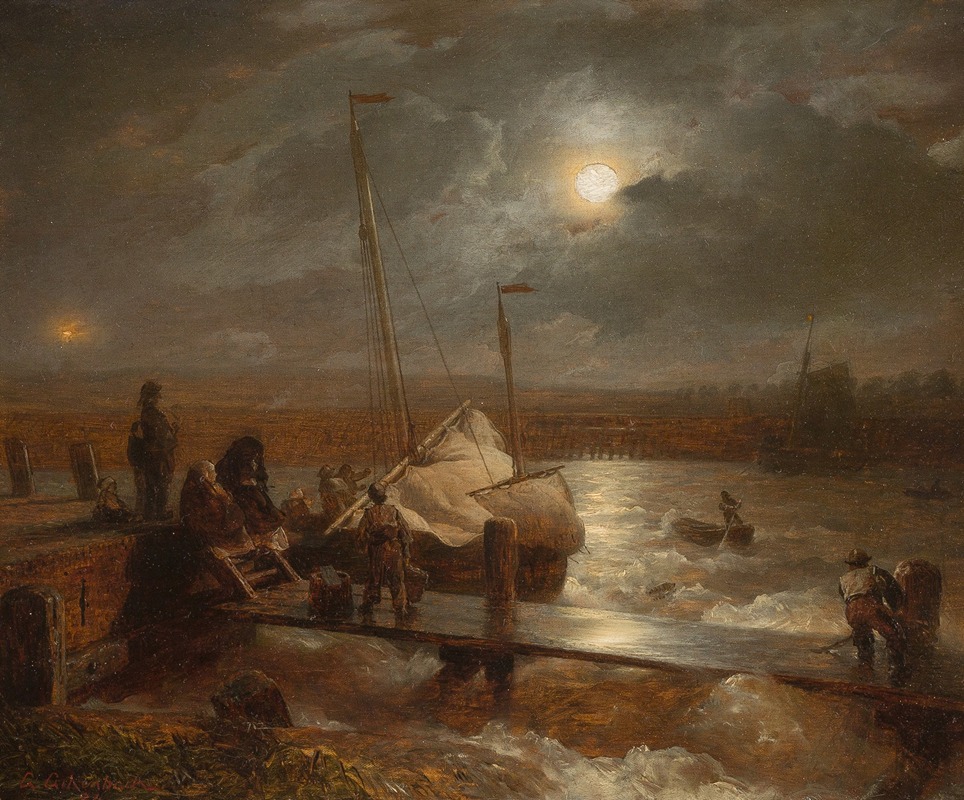 Возвращение при полном луне by Андреас Ахенбах, 1884 — digital art print download