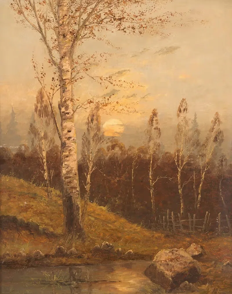 Березовый лес вечером by Антон фон Рюдт, 1902 — digital art print download